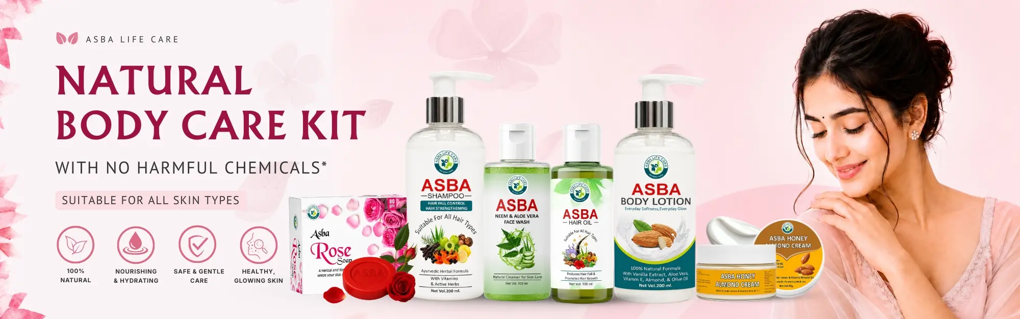 Complete Body Skin Care Combo for women with Olive Oil Soap, Body Lotion, Shampoo, Vitamin C Facewash, and Moisturizer Cream
